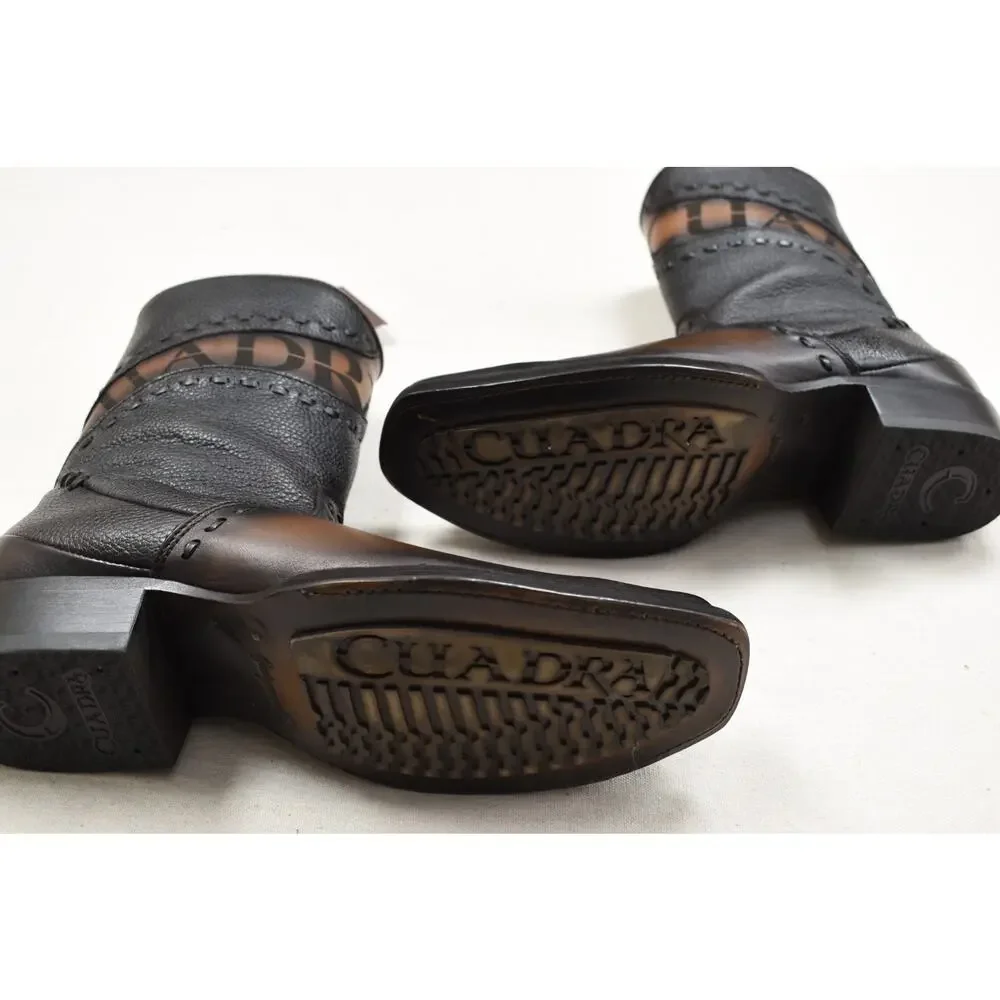 Cuadra Men's Viena Black Laser Woven Zipper Cowhide Leather CU559 US Size 9.5 EE